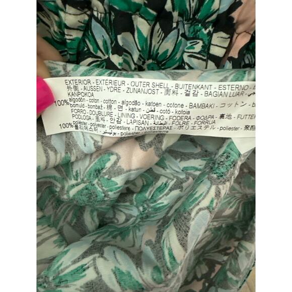 Zara Floral Side Cut-Out Poplin Puff Sleeve Midi Dress Green Pink Size Medium - Picture 14 of 14